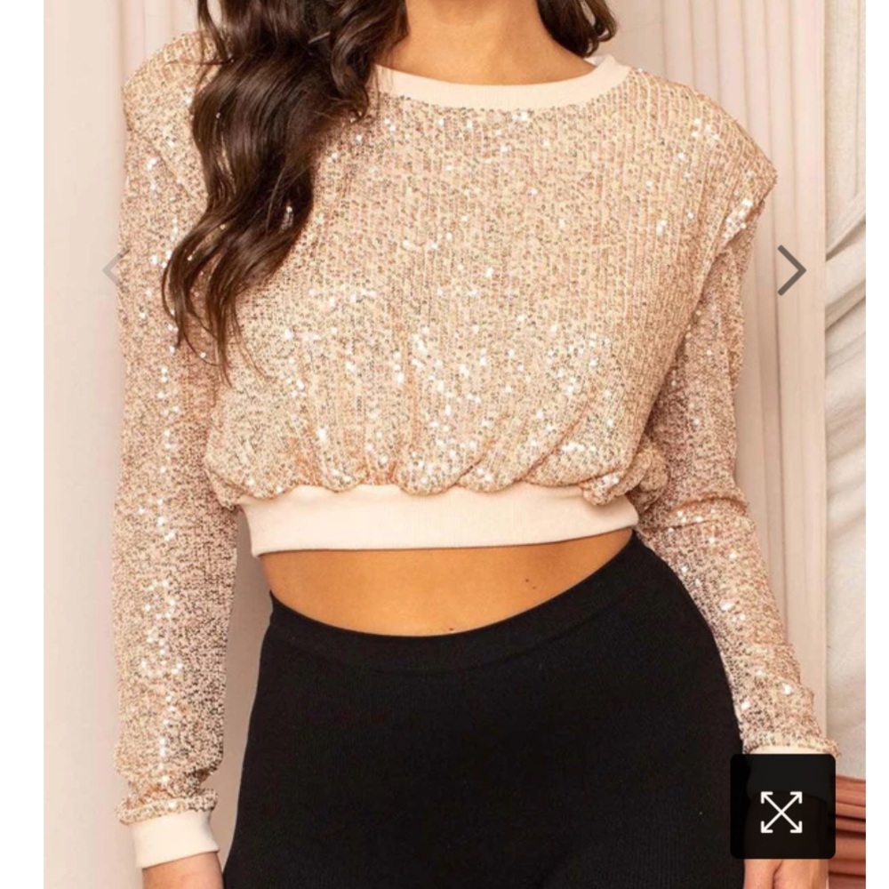 Symphony Rose Gold Crop Top Sequin Long Sleeve Shirt